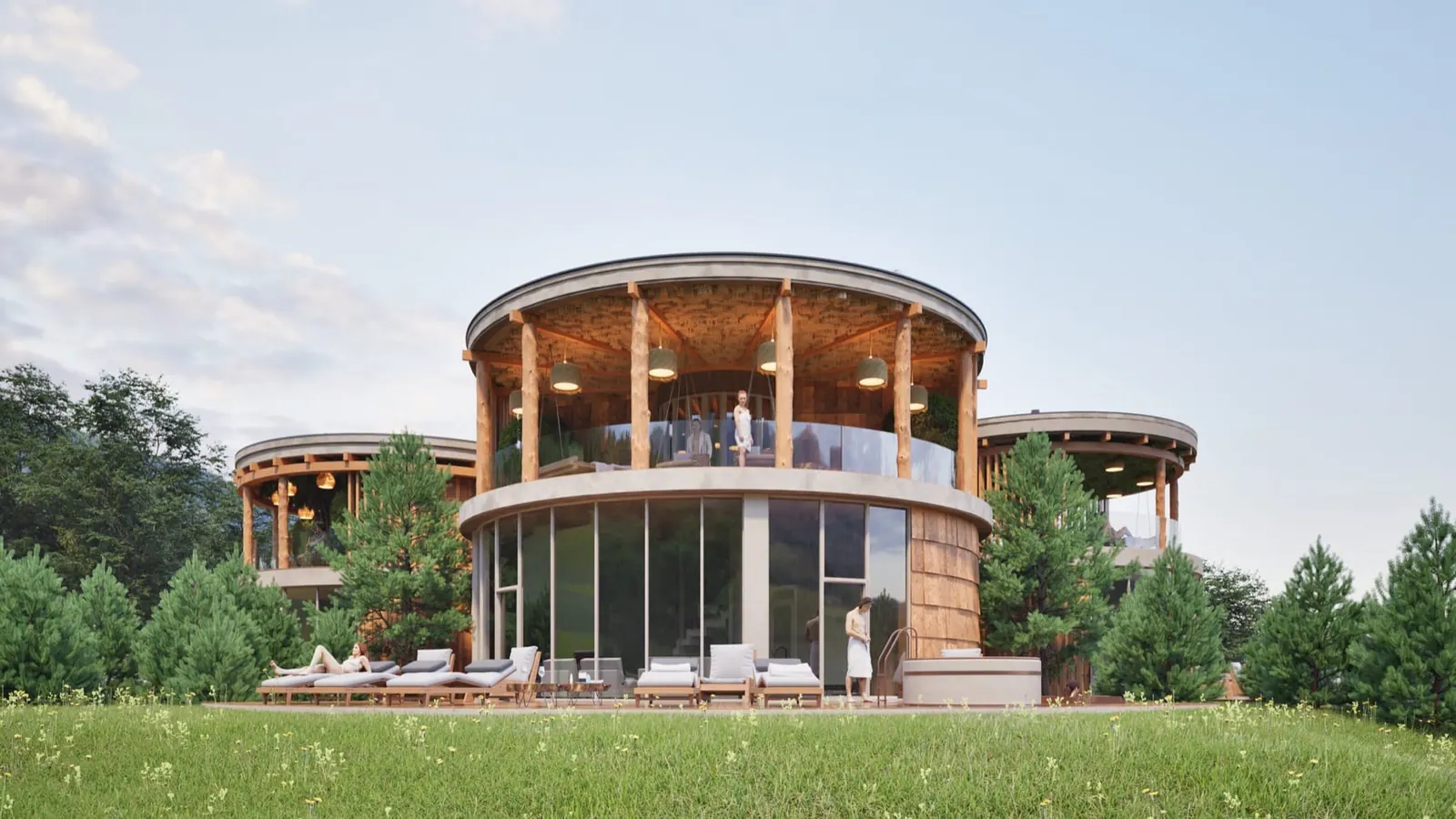 Алтай: центральный фасад банного SPA-комплекса